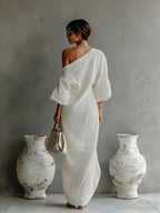 Off-Shoulder Lantern-Sleeve Long Dress