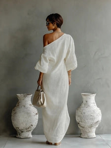 Off-Shoulder Lantern-Sleeve Long Dress