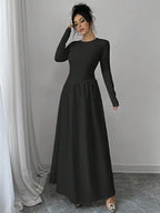 French-Inspired Black Round-Neck Maxi Dress