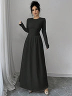 French-Inspired Black Round-Neck Maxi Dress