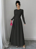 French-Inspired Black Round-Neck Maxi Dress