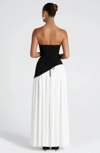 Strapless High-Slit Corset Evening Gown