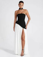 Strapless High-Slit Corset Evening Gown