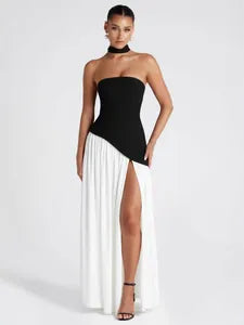 Strapless High-Slit Corset Evening Gown