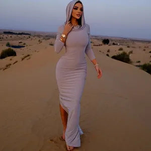 Hooded Bodycon Long Dress