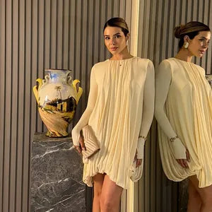 Pleated Cape Mini Dress
