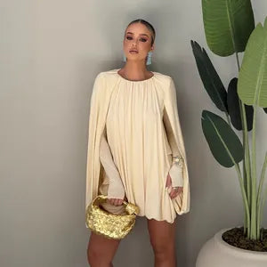 Pleated Cape Mini Dress