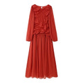 Ruched Long-Sleeve Floor-Length Dress